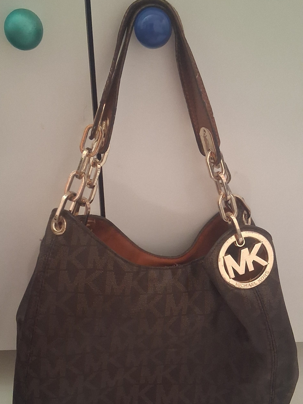 Michael Kors Brown Logo Shoulder Bag with Gold Hardware